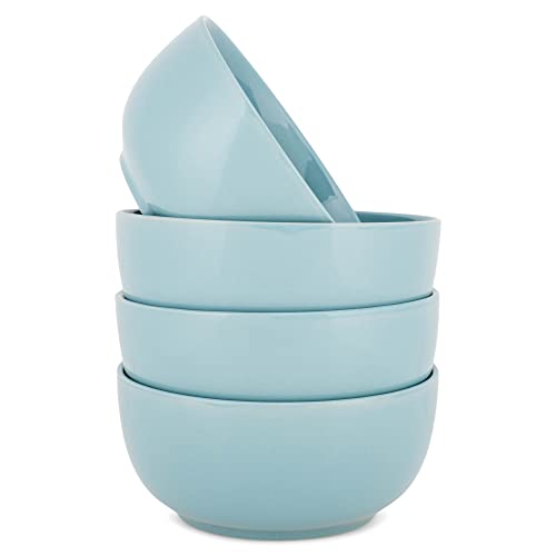 Elanze Designs Bistro Glossy Ceramic 6.5 inch Dinnerware Bowls Set of 4 - Perfect for Everyday uses from Soup, Pasta, Salad, Cereal, Ice cream, Ramen and Pho, Ice Blue - color: Ice Blue, style: 6.5 inch Soup