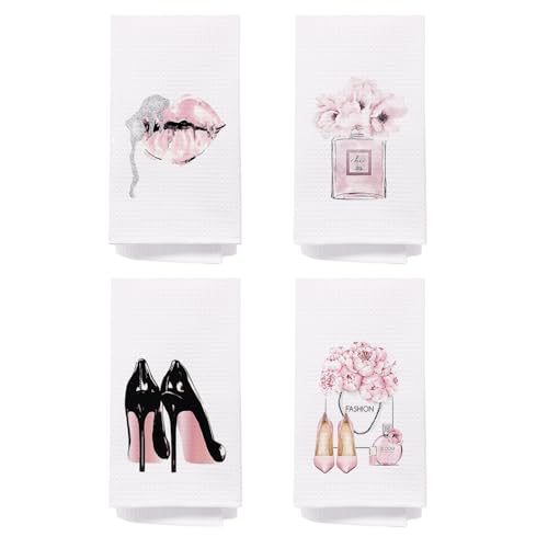 SPBL&L Pink and Black Bathroom Decor, Women Fashion Pink Hand Towels for Bathroom Set of 4,Black and Pink Bathroom Accessories, Girly Bathroom Decor,Pink and Black Bathroom Set,16x24 Inches - color: Bathroom-flower Bloom