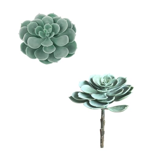 2Pcs Artificial Succulent Plants, Lotus Flower Realistic Fake Succulents, Blue Green - color: Blue Green