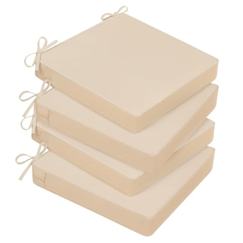 Basic Beyond Outdoor Chair Cushions for Patio Furniture, Waterproof Outdoor Seat Cushions Set of 4 18 x 18, Patio Chair Cushions Set of 4 with Ties and Handle, Beige - color: Beige, size: 18x18x3