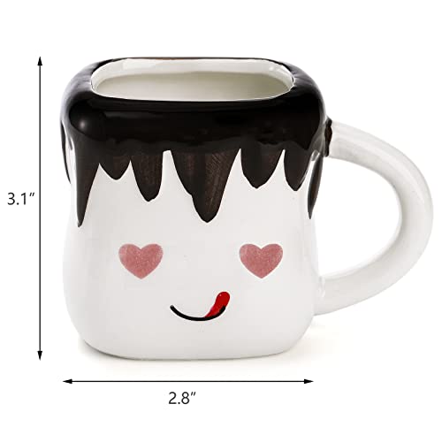 Hedume Set of 4 Cute Ceramic Hot Chocolate Mugs with Handle, Coffee Mug Set, Couple Matching Mugs, Perfect for Anniversary Christmas Wedding Valentine's Day
