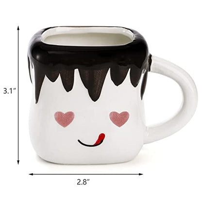 Hedume Set of 4 Cute Ceramic Hot Chocolate Mugs with Handle, Coffee Mug Set, Couple Matching Mugs, Perfect for Anniversary Christmas Wedding Valentine's Day