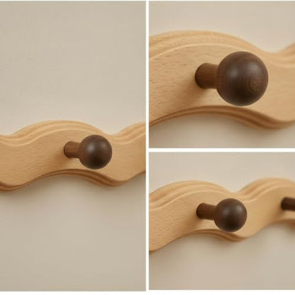 Hook Wooden Coat Rack Peg Rail Hat Holder with Artistic Solid Wood Structure Six Pegs Smooth Touch Suitable for Walls, 6 Hooks - Auspicious Cloud All Black Walnut Wood - style: 6 Hooks - Auspicious Cloud All Black Walnut Wood