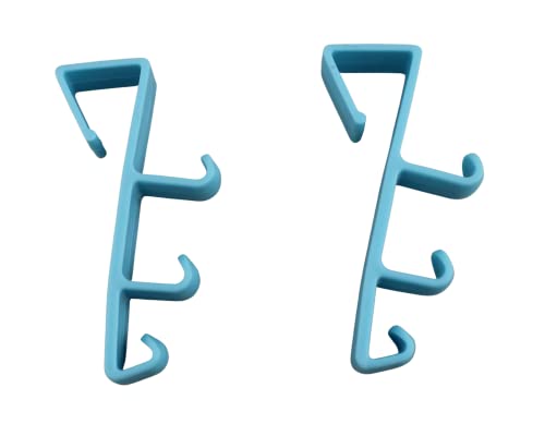 Over The Door Hooks Hangers - 4 Pack Blue Plastic Valet Set for Coats, Towels, Clothes, Bathrobes, Hats, Pocketbooks, and Shirts - Durable Rust-Proof Laundry Hanger and Closet Organizer - color: Light Blue