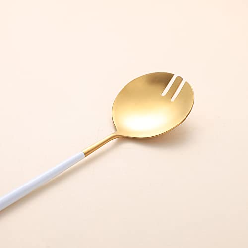 Salad Servers,Spoon and Fork Set 11.41 inch,18/10 Stainless Steel Salad Serving Titanium Plating (White gold) - color: White/Gold