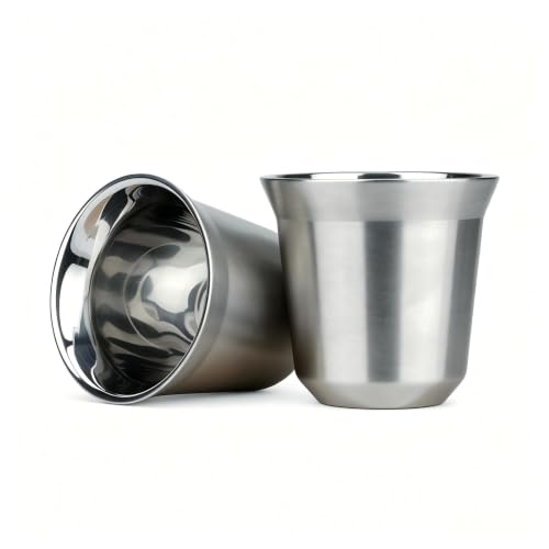 RECAPS 80ml Stainless Steel Espresso Cups Set (Stainless Steel) | 2 Pack Double Wall 304 Stainless Steel Demitasse Cups 2.7oz (Small Cup) - color: Silver