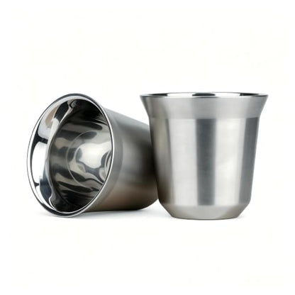 RECAPS 80ml Stainless Steel Espresso Cups Set (Stainless Steel) | 2 Pack Double Wall 304 Stainless Steel Demitasse Cups 2.7oz (Small Cup) - color: Silver