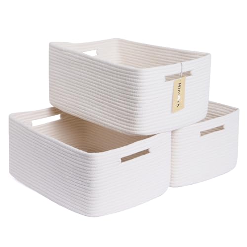 MiniArk Large Storage Baskets for Shelves, 17 x 13 x 7.5” Closet Organizers Bins for Clothes Blanket Towels, Baby Nursery, Toy Baskets Box, Woven Rope Baskets, 3 Packs Off White - color: Off White, size: 3pcs-L17×W13×H7.5"
