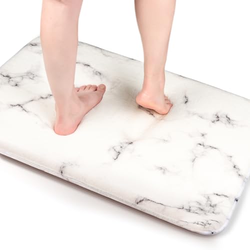 Memory Foam Bath Rug, Extra Thick Fluffy Bathroom Mat, Cashmere-Like Plush Microfiber, Super Water Absorbent Quick Dry, Non Slip Bath Mat for Bathroom Floor, Shower Tub, Marble Home Decor - color: Marble White, size: 1'8" x 2'8" (Oblong)