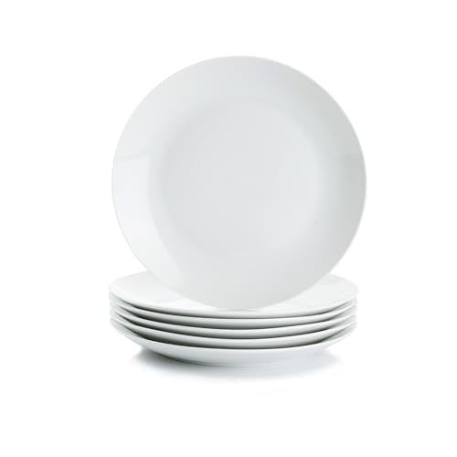 Miicol Ceramic Dinner Plates Set of 6, White Dessert Plates 9 Inch, Modern Round Porcelain Dishes for Steak, Pasta, Salad, Fruit, Microwave & Dishwasher Safe, Stackable - color: White 9 Inch