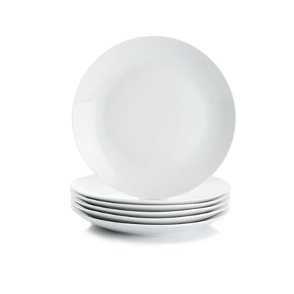 Miicol Ceramic Dinner Plates Set of 6, White Dessert Plates 9 Inch, Modern Round Porcelain Dishes for Steak, Pasta, Salad, Fruit, Microwave & Dishwasher Safe, Stackable - color: White 9 Inch