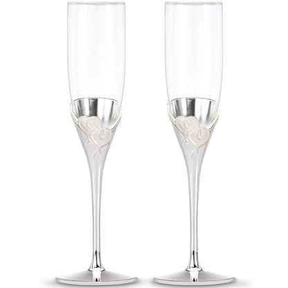 Lenox True Love Silverplate Champagne Flutes, Set of 2 | Hand wash only | 9.5 inch height | wedding keepsake gift with heart design | 6oz, champagne flutes set - size: 6 Ounces, style: Flute Pair