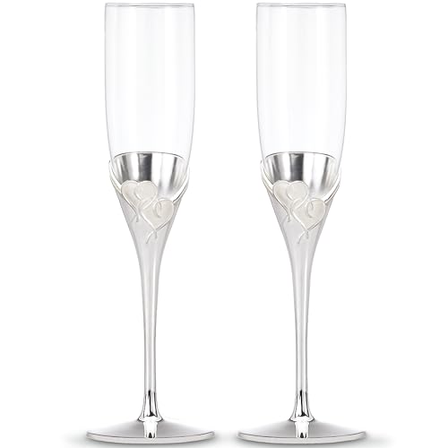 Lenox True Love Silverplate Champagne Flutes, Set of 2 | Hand wash only | 9.5 inch height | wedding keepsake gift with heart design | 6oz, champagne flutes set - size: 6 Ounces, style: Flute Pair