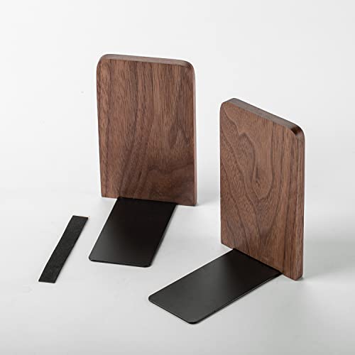 muso wood Walnut Book Ends for Shelves, 1 Pair | Non-Slip Bookends, Heavy Duty Wooden Bookend, Suitable for Books & Movies Storage - color: Walnut-1 Pair