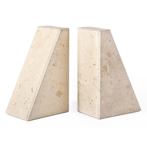 Karibiber Marble Bookends for Heavy Books, Decorative Book Ends for Shelves, Beige Stone Durable and Heavy-Duty Book Ends for Hardback Books & CDS, Unique Book Stopper & Holder, Set of 2 - color: Jura Beige