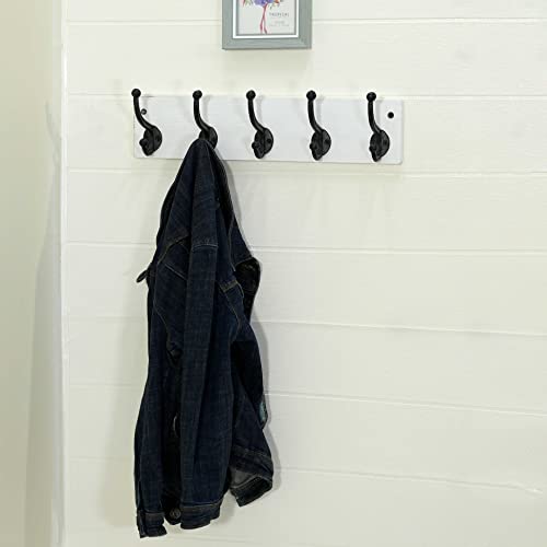 WEBI Rustic Coat Rack Wall Mount,5 Cast Iron Coat Hooks Wall Mounted,Heavy Duty Wall Coat Hanger Hooks for Hanging Coats,Clothes,Black on White,2 Packs - color: White, size: 17 Inch(2 Packs)