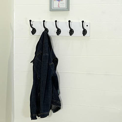 WEBI Rustic Coat Rack Wall Mount,5 Cast Iron Coat Hooks Wall Mounted,Heavy Duty Wall Coat Hanger Hooks for Hanging Coats,Clothes,Black on White,2 Packs - color: White, size: 17 Inch(2 Packs)