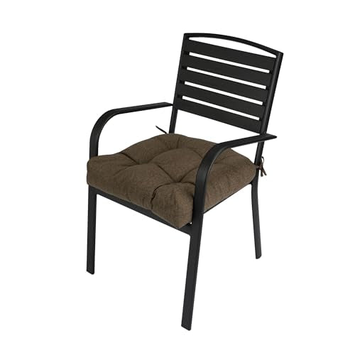 Magpie Fabrics Outdoor Tufted Seat Cushion 19"x19" Set of 2 (Dark Brown) | Waterproof Patio Chair Pads with ties Tatami Floor Pillow for Room Garden Balcony Office - color: Dark Brown