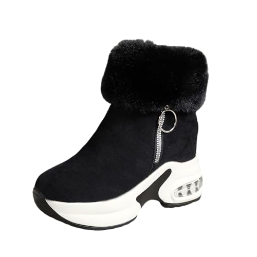 Women's Winter Snow Boots Pointed Toe High Heel Winter Short Boots Comfortable Side-Zip Hidden Wedge Platform Sneakers Booties - color: Black, size: 5