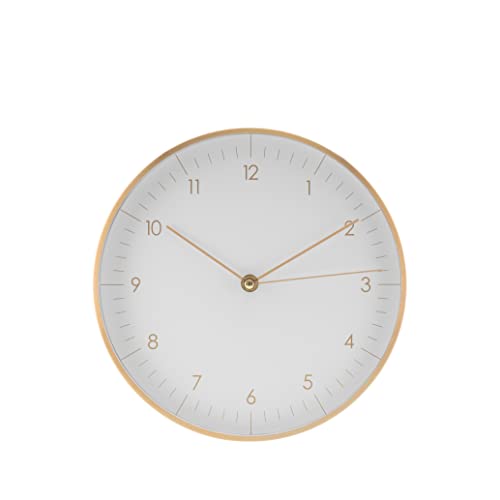 Modern Silent Quartz Wall Clock, 10in, White & Gold | Designed in Germany, Simple & Elegant, Non-ticking, Analog, Battery operated, Housewarming gift, for Living room, Bedroom - color: White, 10"