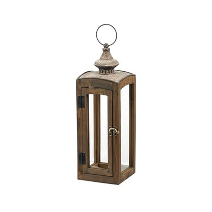 5"x15" Wooden Dome Lantern Made of Solid Fir Wood and Real Glass in Rustic Brown Finish with Rustic Metal Top, Hurricane Lantern, Farmhouse (5“x5) - color: Brown, size: 5“x5"