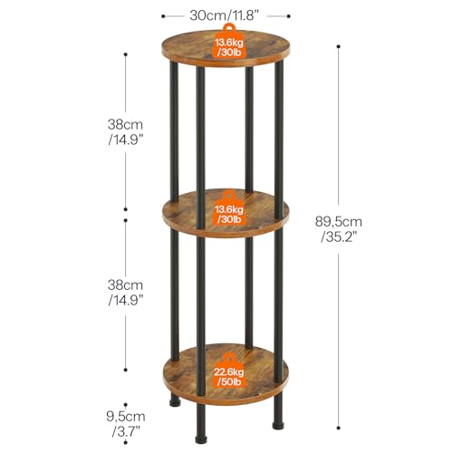 HOOBRO Plant Stand Indoor, 3 Tier 35.2" Tall Small Plant Shelf, Round Potted Holder Rack, Modern Flower Stand for Living Room Balcony Garden, Rustic Brown and Black BF13HJ01