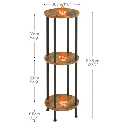 HOOBRO Plant Stand Indoor, 3 Tier 35.2" Tall Small Plant Shelf, Round Potted Holder Rack, Modern Flower Stand for Living Room Balcony Garden, Rustic Brown and Black BF13HJ01