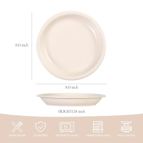 GZG 8 Inch Ceramic Dinner Salad Plates, Set of 4, Cream Mist | Rustic Matte Glaze Stoneware Dinnerware, Microwave & Dishwasher Safe, For Salad, Dessert, Appetizer, Everyday Use - color: Cream Mist, size: 4 pcs Salad Plate Set