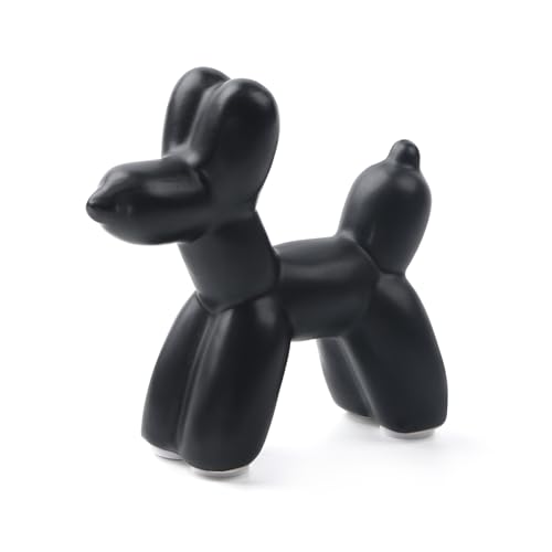 Notakia Cute Ceramics Black Balloon Dog Statue Crafts Living Room Desktop Decorations,Handmade Modern Small Ceramic Animal Statue Ornament Home Decor Accents - color: Black, size: Small
