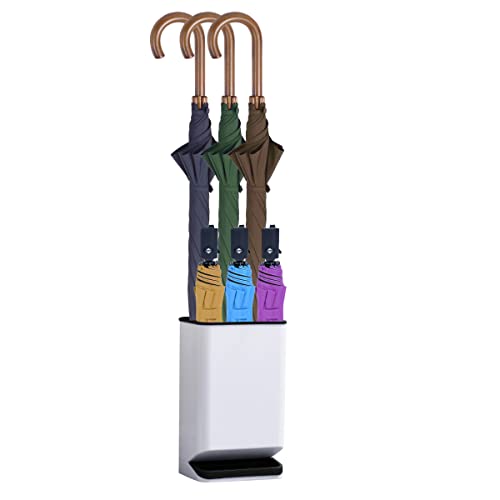 Umbrella Stand Holder for Entryway, Umbrella Rack with Removable Drip Tray Free Standing Organizer for Umbrella Walking Sticks Canes, Stored 6 Umbrellas, Ideal for Home Office Decor, White - color: White-01