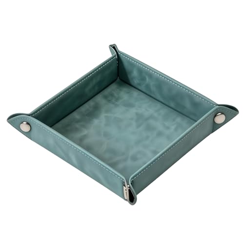 Valet Tray Desktop Storage Organizer – Vegan Leather Catchall Bedside Vanity Tray Nightstand Caddy Holder for Remote Controller, Watch, Keys, Phone, Wallet, Coin, Jewelry, Stone Green - color: Stone Green