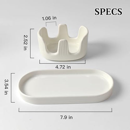 Ceramic Double Sponge Holder with Soap Tray, 2-Slot Countertop Sink Organizer, Modern White Kitchen Sponge & Dish Soap Holder, Rust-Free, Easy to Clean, Decorative Sink Caddy Set - size: Dual-Set