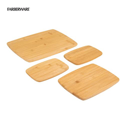 Farberware 4-Piece Bamboo Cutting Board Set - Reversible Boards for Meal Prep, Charcuterie, Cheese and Entertaining, Natural Bamboo Kitchen Essential - size: 14"L x 11"W, style: 4-Piece