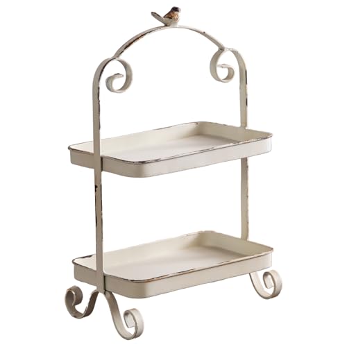 Decorative French Retro Distress Tray for Living Room and Hotel Tray Metal Iron White Trays for Home Decor 2-Tier Serving Tray Decor for Coffee Table