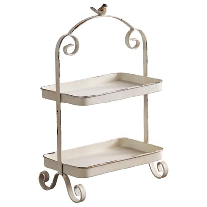 Decorative French Retro Distress Tray for Living Room and Hotel Tray Metal Iron White Trays for Home Decor 2-Tier Serving Tray Decor for Coffee Table
