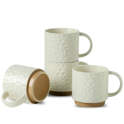 Nihow 16OZ Stackable Coffee Mug Set, Large Ceramic Coffee Mug Set of 4,Coffee Cup Set for Cappuccino/Latte/Cocoa,Dishwasher & Microwave Safe, Matte White - color: Matte White, size: 16 oz Without Stand