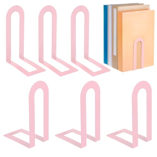 6 Pcs Pink Modern Metal Book Ends for Shelves Decorative Small Bookends Book Shelf Organizer Minimalist Design Stopper to Hold Books for Home Office (5.5 * 3.75 * 2.25inch) - color: Pink, size: 5.5*3.75*2.25inch