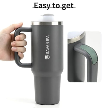 Insulated Tumbler, Gray, 40 oz | Stainless Steel Vacuum, Handle and Straw, Leak Resistant Lid, Fits Car Cup Holder - color: CHARCOL, size: 40 oz