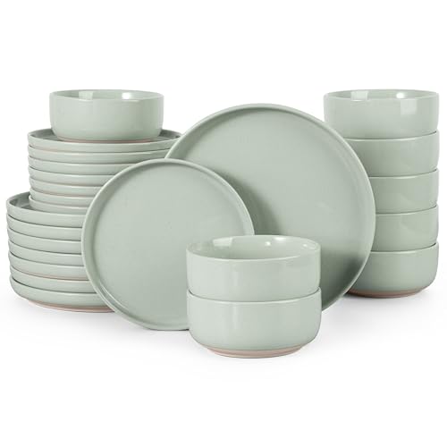 HaWare Dinnerware Sets, 24Pcs Plates and Bowls Set for 8, Asparagus Green - color: Speckled Asparagus Green, size: 24pcs for 8