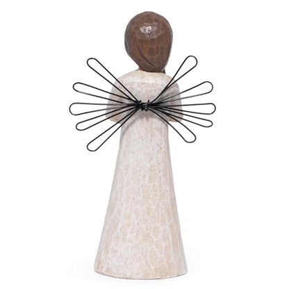 Hodao Angel Figurine with Red Heart, 5.1" Resin Wood-Carved Look with Metal Wire Wings, Hand-Painted Indoor Home Decorations, Spiritual Holiday Decor Ornaments, Gift-Ready Box - style: Z-holding heart-small