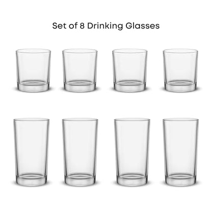 JoyJolt Alain Drinking Glasses Set of 8 Glass Tumblers. Highball 14oz Bar Glasses and Lowball 10oz Rocks Glasses Set. Cocktail, Juice, Whiskey Glasses or Water Glasses. Kitchen or Bar Glassware Set - style: Clear Glasses