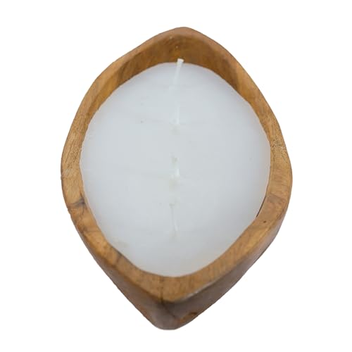 4-Wick Soy Wax Candle in Carved Teak Wood - 15.75"