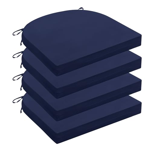 Wellsin Outdoor Chair Cushions for Patio Furniture, 3-Year Color Fastness Patio Chair Cushions Set of 4, Water Resistant Round Corner Outdoor Seat Cushions 17"X16"X2", Navy - color: Solid Color/ Navy, size: 17"x16"x2"(Pack of 4)
