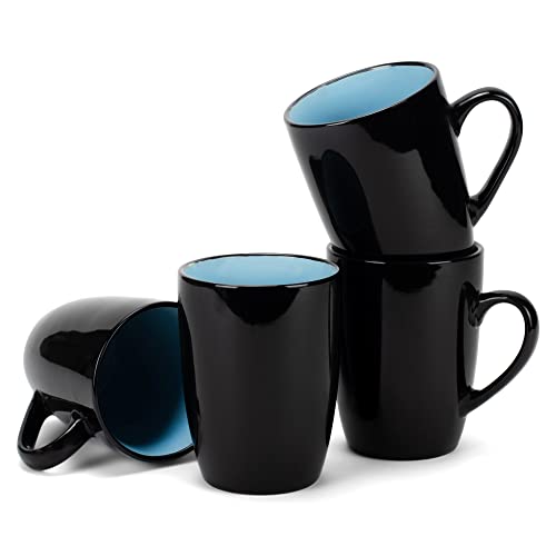 Elanze Designs Color Pop Pale Blue Black Exterior 16 ounce Glossy Ceramic Mugs Matching Set of 4 - color: Pale Blue