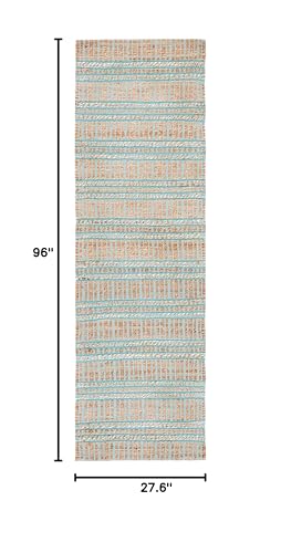 SAFAVIEH Natural Fiber Collection Runner Rug - 2'3" x 8', Teal & Natural, Handmade Flat Weave Stripe Jute & Cotton Jute, Ideal for High Traffic Areas in Living Room, Bedroom (NFB651K) - color: Teal/Natural, size: 2'3" x 8' (Runner)