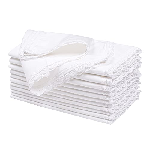Ramanta Home White Linen Flax Cloth Napkins Set of 12, 20x20 Inches | Flax Lace Cotton Linen Cloth Napkins Reusable Decorative Napkins for Weddings, Everyday Use - color: 5 White, size: 20" x 20" (Set of 12)