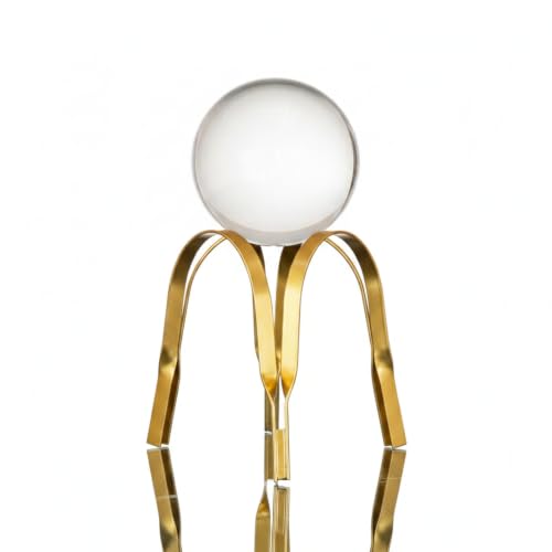for Shelf, Desk, or Console Table Display: Modern Geometric Metal Leaf and Crystal Ball Sculpture Accent (1 PC) - size: 5.51 x 5.51 x 7.87 in