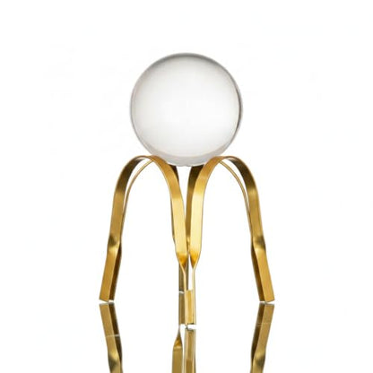 for Shelf, Desk, or Console Table Display: Modern Geometric Metal Leaf and Crystal Ball Sculpture Accent (1 PC) - size: 5.51 x 5.51 x 7.87 in