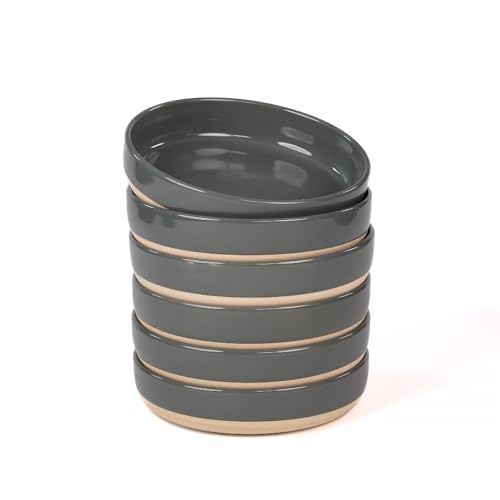 OTAGO 8" Stoneware Salad and Pasta Bowls Set of 6 with Partially Unglazed Base, Scratch Resistant Ceramic Dish Set, Microwave & Dishwasher Safe，Brown - color: Gray, size: 6 Pieces