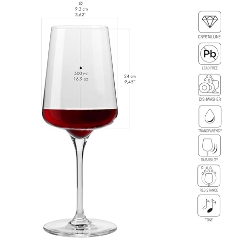 KROSNO Red Wine Glasses Set of 6, 16.9 oz, Infinity Collection | Wine Tumbler with Stem, Lead-Free Crystal Glassware, Drinking Glasses, Elegant Cups, Home & Restaurant, Dishwasher Safe - size: Red Wine 500 ml (Set of 6)